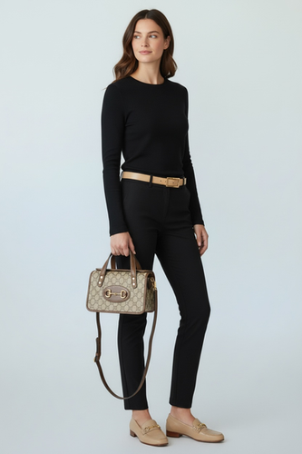 Gucci Gucci Horsebit 1955 Borsa Vintage Pelle Marrone Beige immagine 6