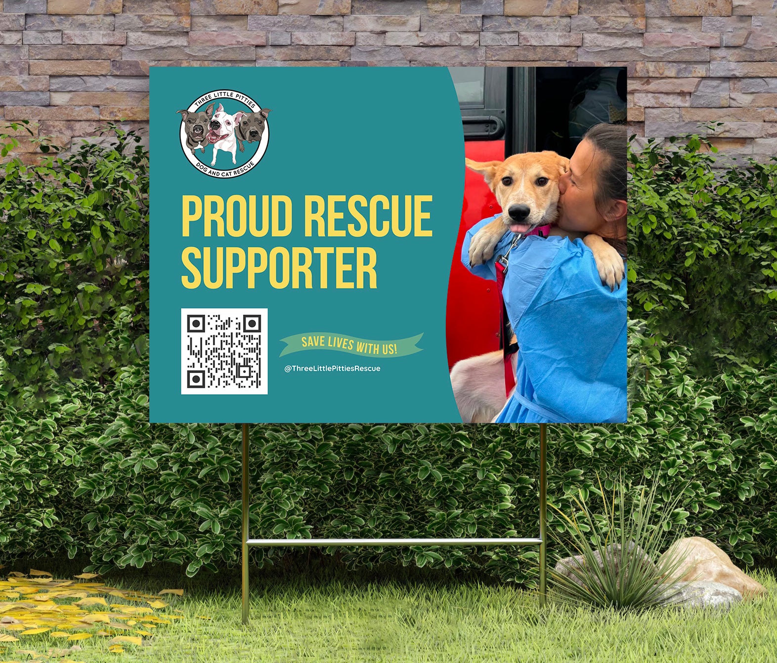 Three Little Pitties Rescue Yard sign