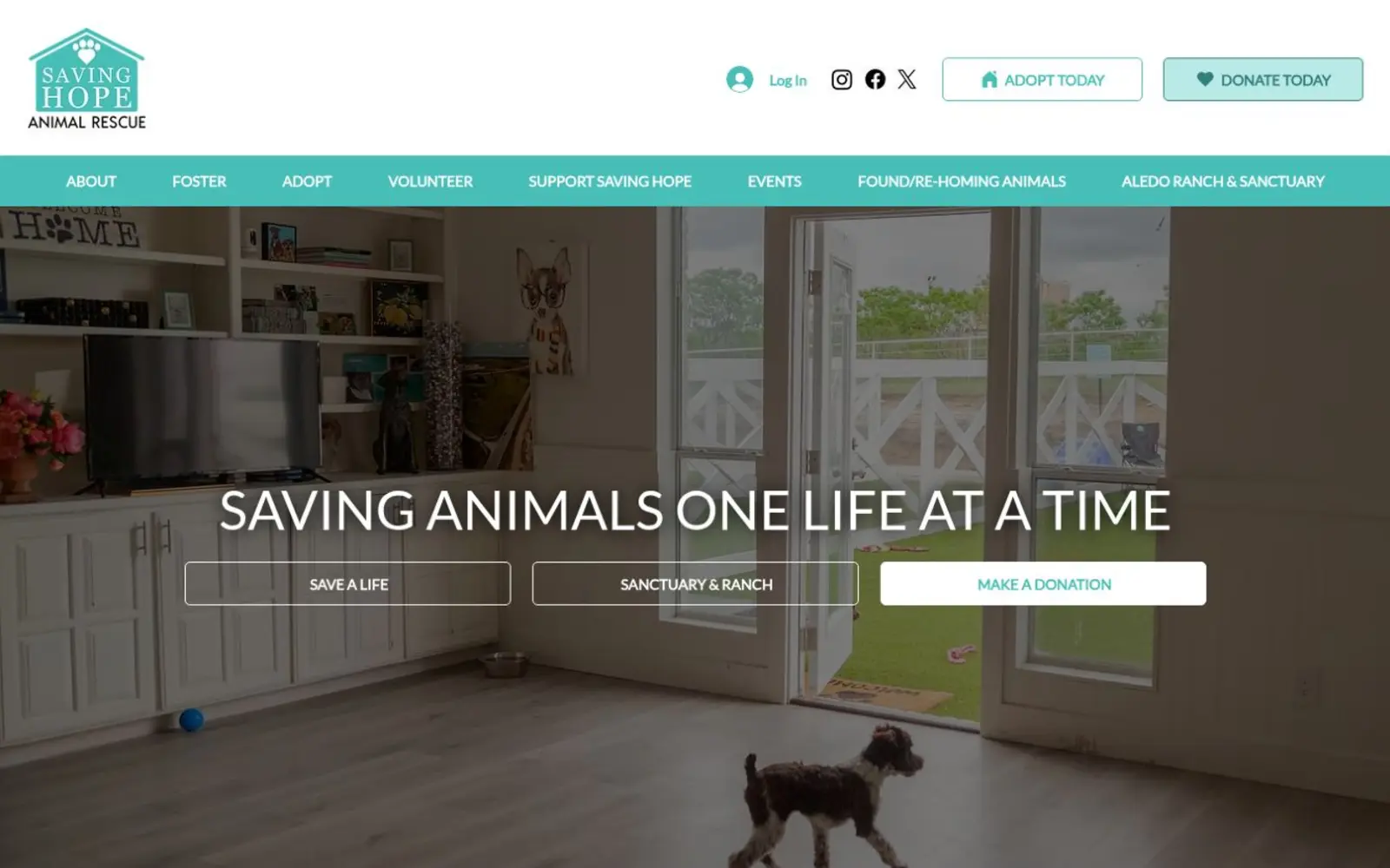 Saving Hope Animal Rescue website homepage shown on desktop