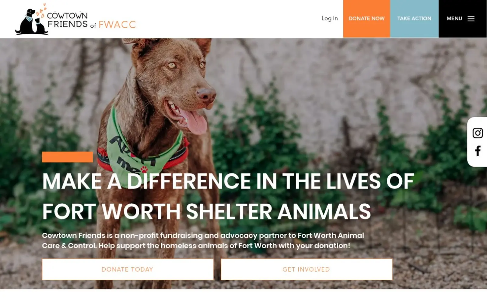 Cowtown Friends of FWACC website homepage shown on desktop