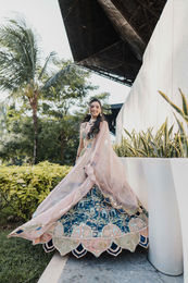 Indian bride portrait during Sangeet celebration in Cancun Mexico