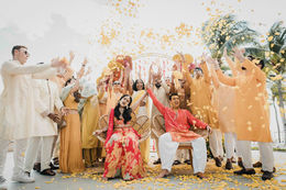 Indian wedding Haldi flower petals celebration Cancun Mexico