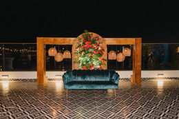 Indian wedding welcome party decor stage Los Cabos Mexico