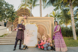 Indian wedding Cancun couple portrait Sangeet decor Garza Blanca Mexico