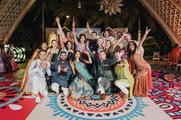 Indian wedding Sangeet group photo Cancun Mexico