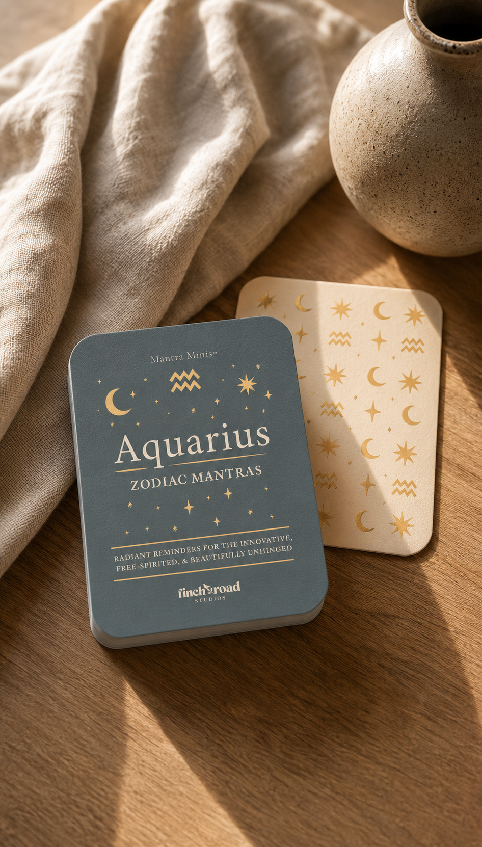 Aquarius Mantra Cards | Zodiac Affirmation Deck with Gold Foil