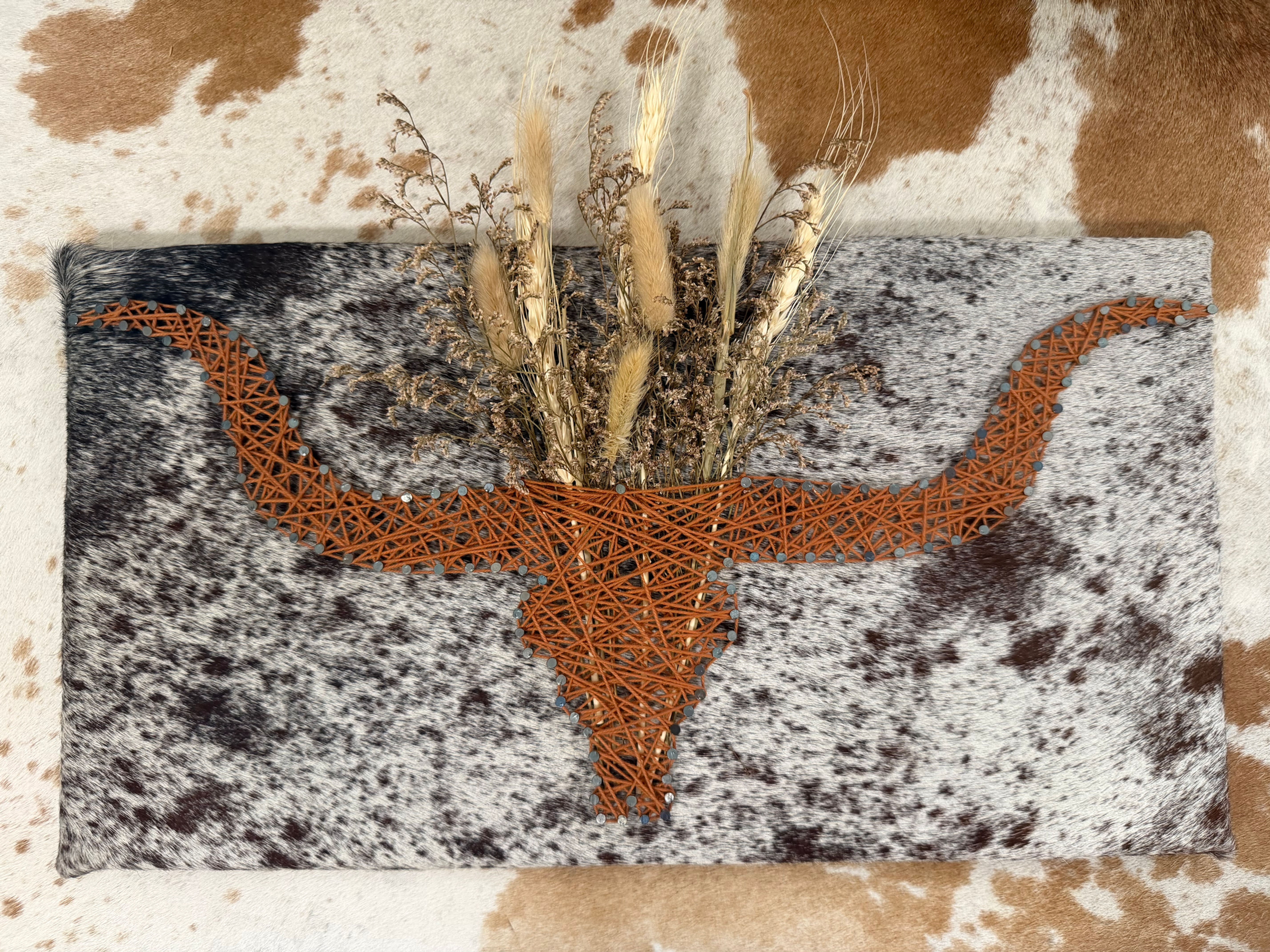 Longhorn Cow String Art - Cowhide Board