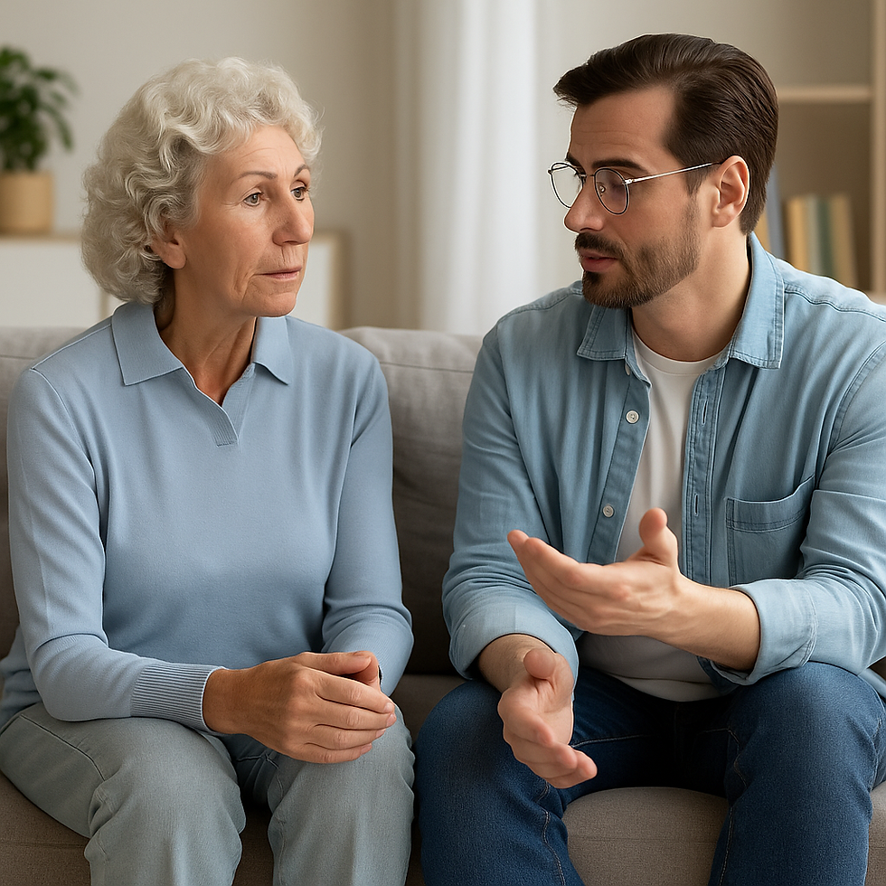A meaningful conversation takes place among family members as they meticulously plan for senior care, emphasizing the significance of addressing future needs and ensuring well-being.