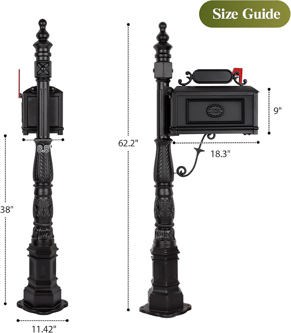 Thumbnail: (#16) Large-Sized Black Metal Mailbox with Metal Post and Number Plate
