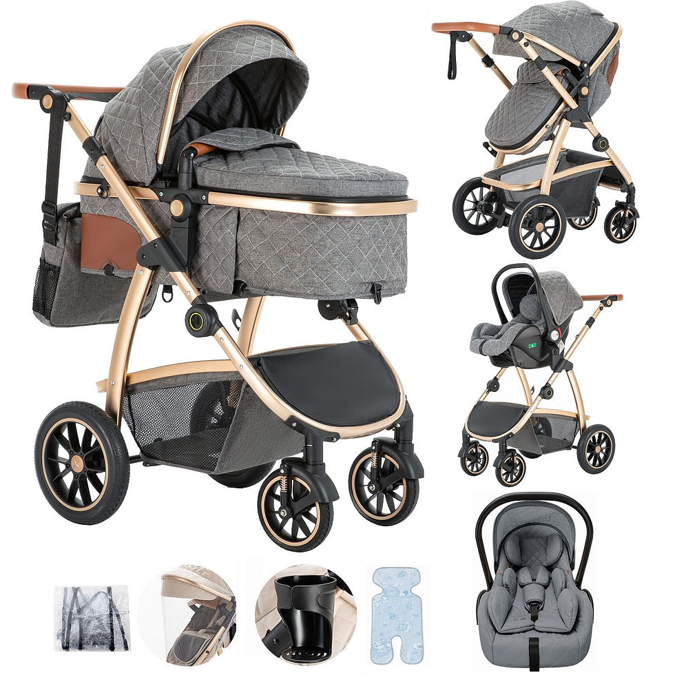 Thumbnail: 3 in 1 Prams Travel System, Pushchair with Height Adjustable Handle, Travel Pram