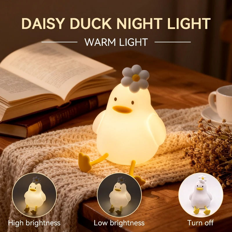 Cute Duck Led Night Light USB Rechargeable Nightlights Silicone Lamp Touch Switc