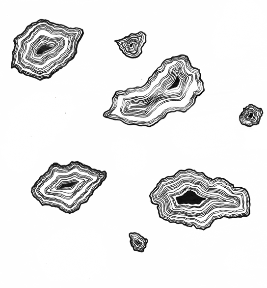 Iles imaginaires réalisées à l'encre, 2019