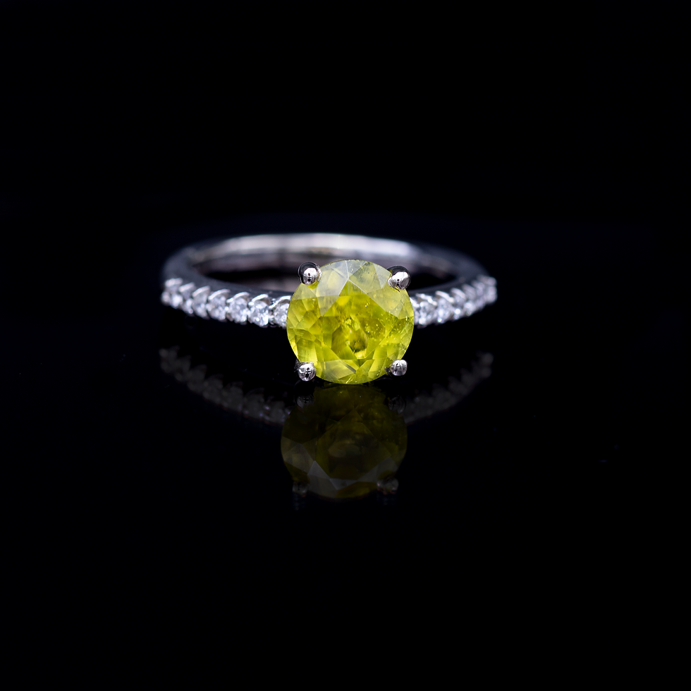 14ct White Gold Round Cut Yellow Tourmaline & Diamond Ring