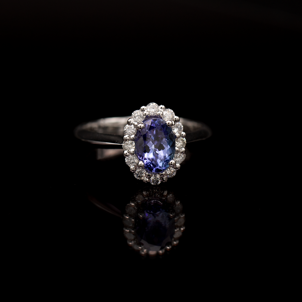 9ct White Gold Oval Cut Tanzanite & Diamond Ring
