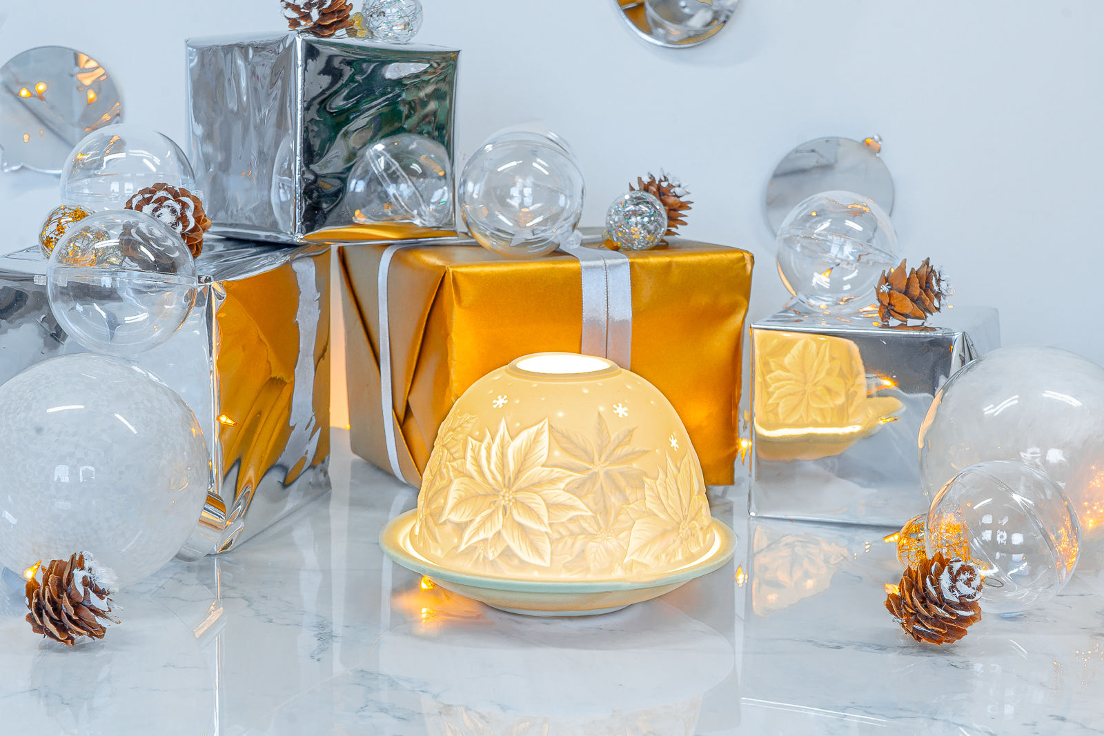Winter Flowers Porcelain Candle Holder