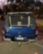 Blue Mitsubishi ute with canvas canopy and mesh screen