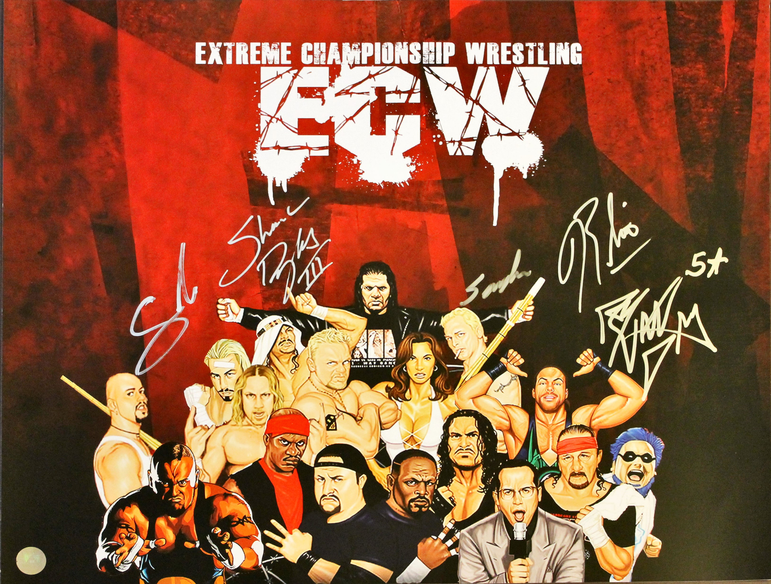 Sabu Douglas RVD Rhino Sandman Signed 16x20 Cartoon Photo