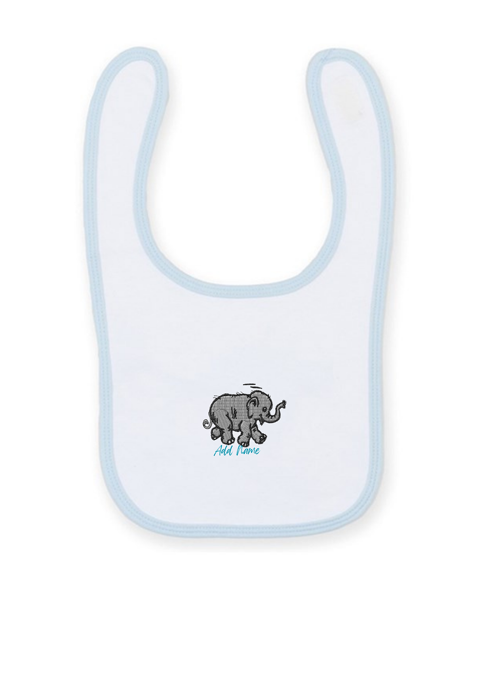 Thumbnail: Embroidered Blue Trim Baby Bib with personalisation 