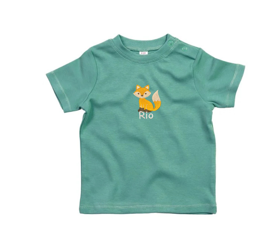 Thumbnail: Baby T shirt with Embroidered Fox and name personalisation