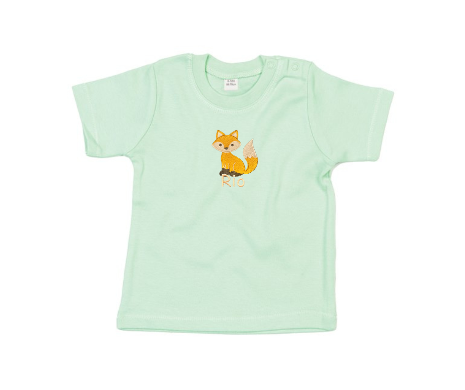 Thumbnail: Baby T shirt with Embroidered Fox and name personalisation