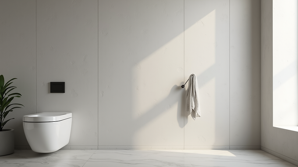 Close-up view of smooth microcement wall texture in a bathroom