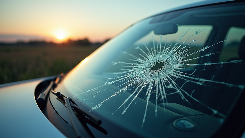 Close-up view of cracked car windscreen on a vehicle