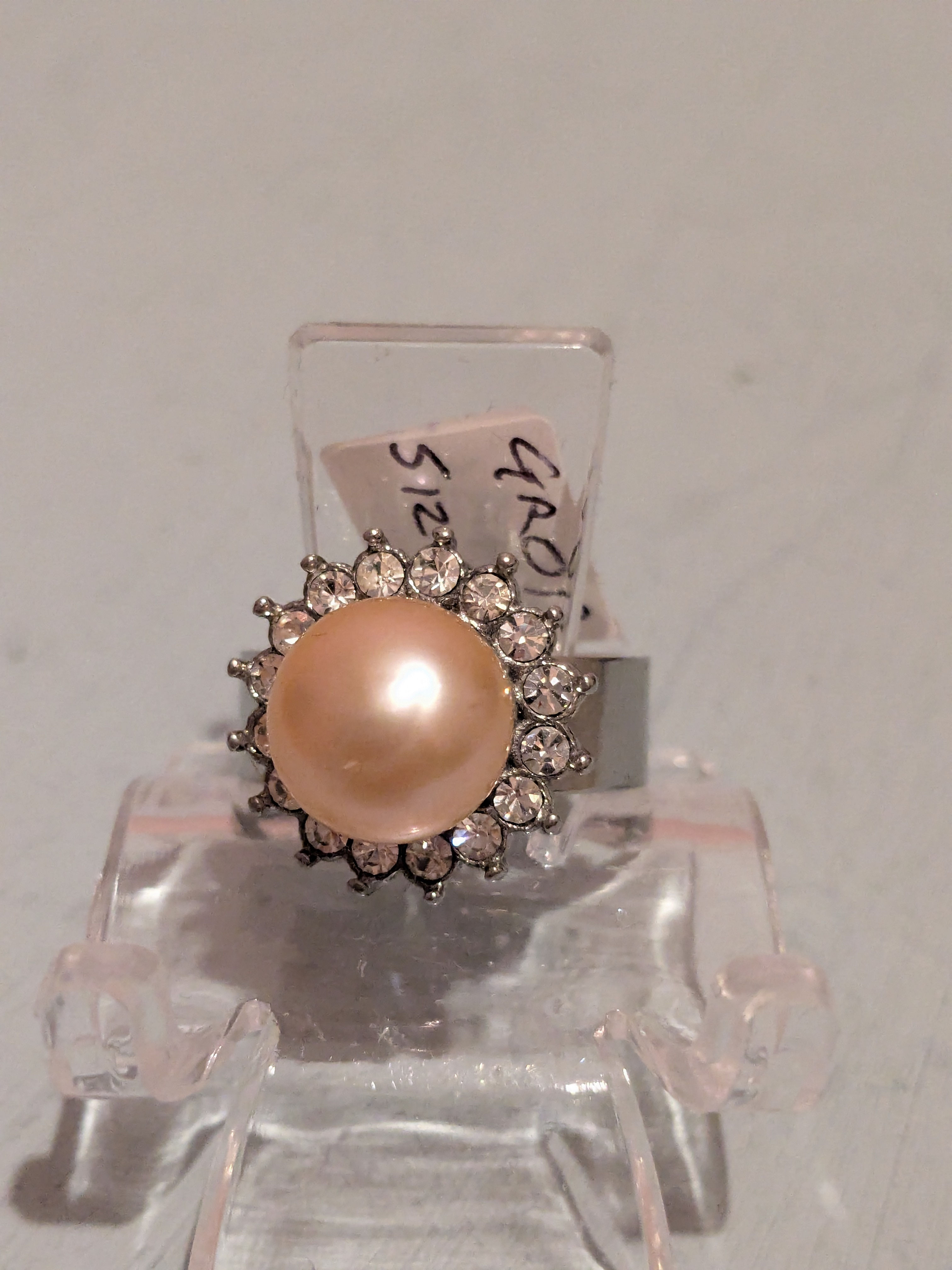 Stainless steel pearl ring - UK size J
