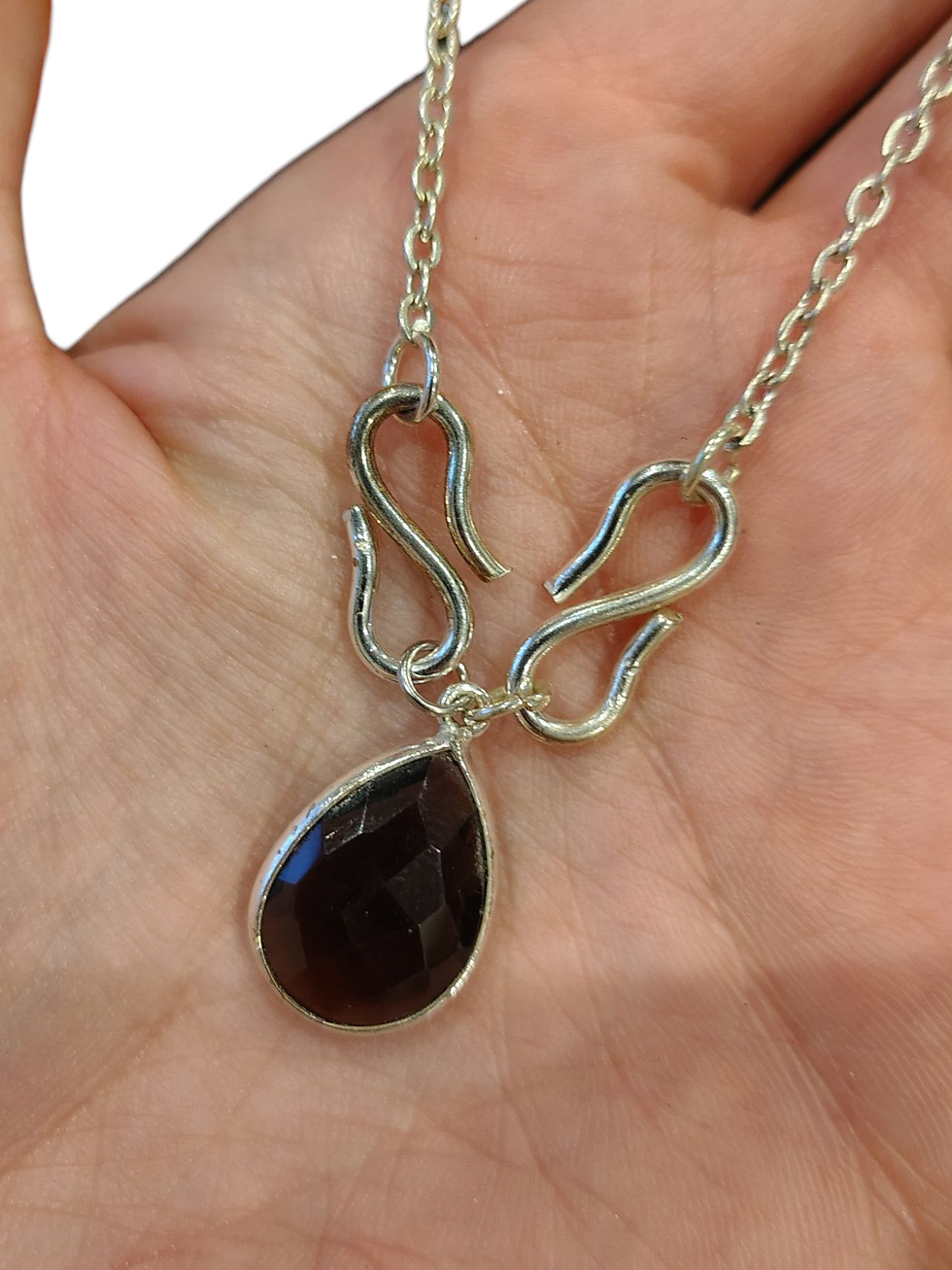 Thumbnail: Faceted silver plated Smokey quartz necklace