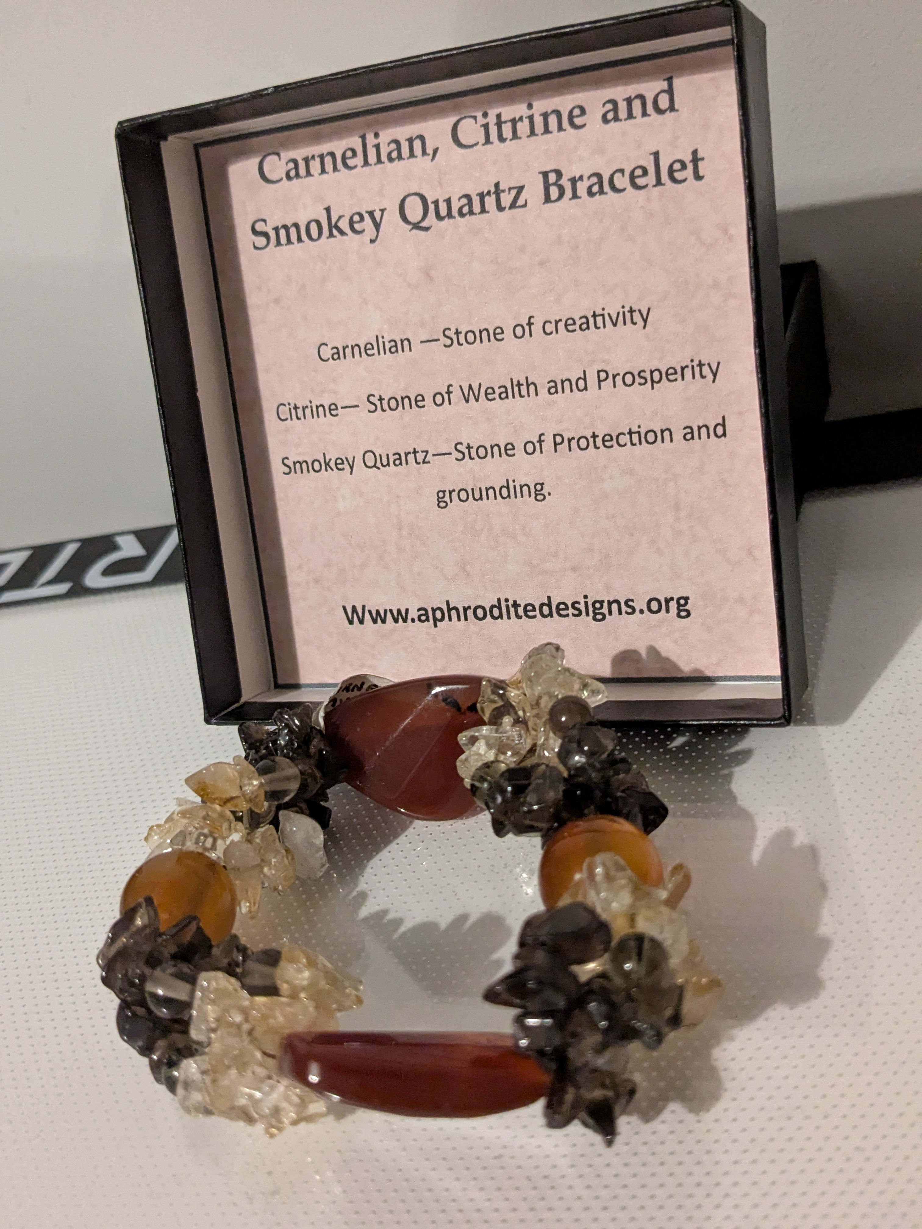 Carnelian, citrine and smokey quartz stretchy bracelet