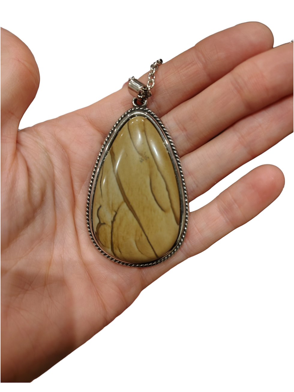 Thumbnail: Stainless steel picture jasper pear shaped necklace