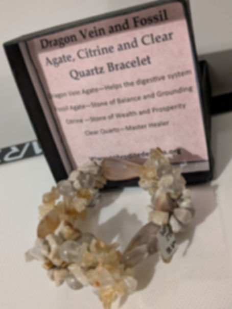 Dragon vein and fossil agate, citrine and clear quartz stretchy bracelet