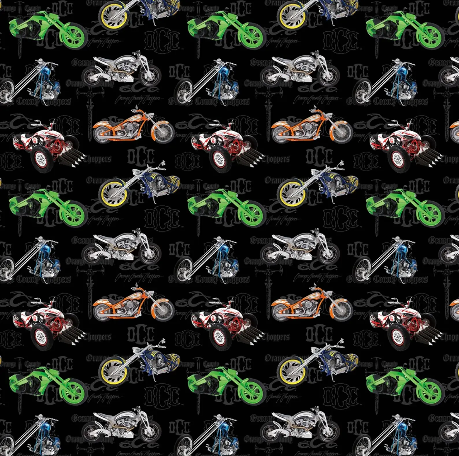 Michael Miller | Black Orange County Choppers Toss on Minky | 58/60" inches wide