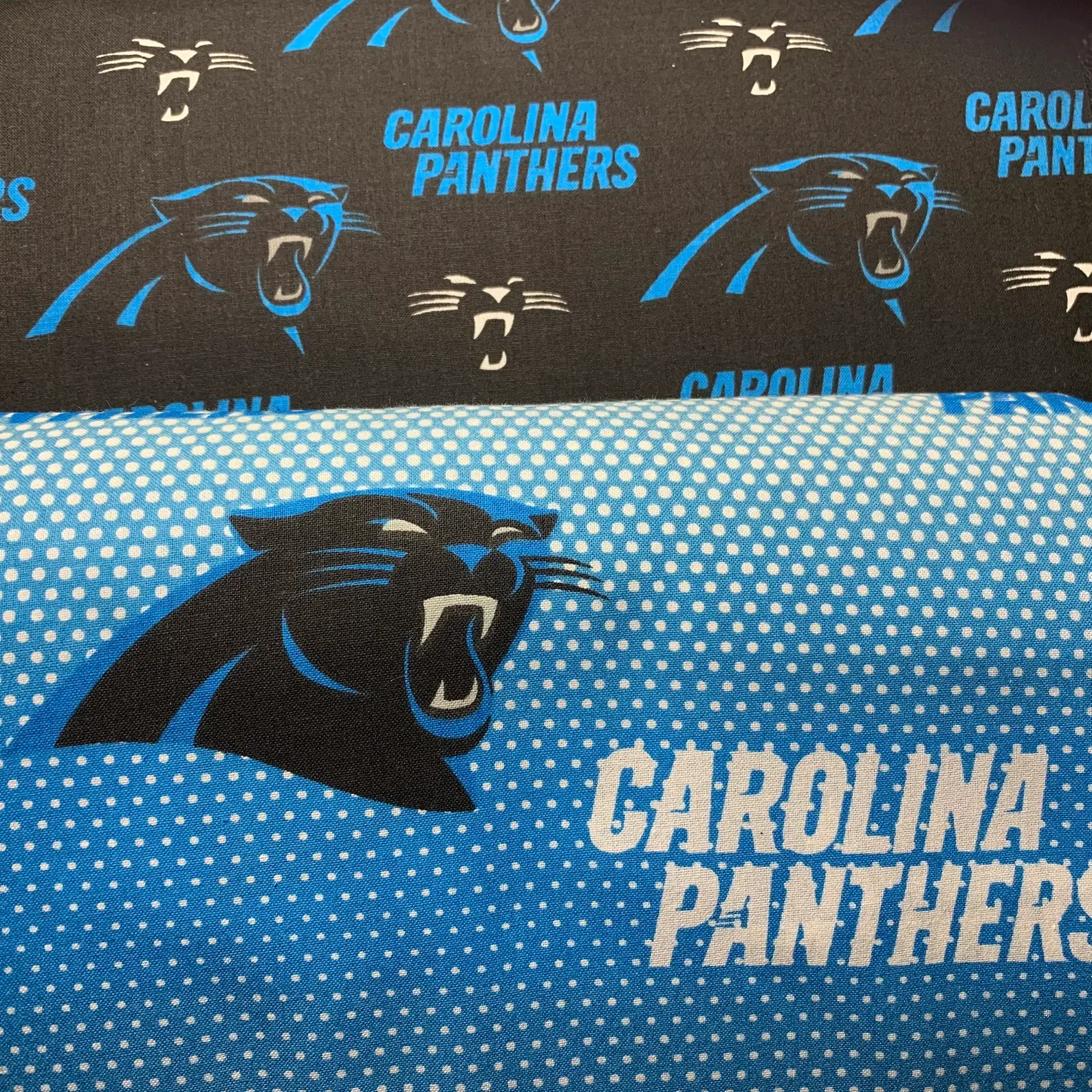 NFL Carolina Panthers Cotton Fabric Logo, Mini Dot, Retro, Distressed