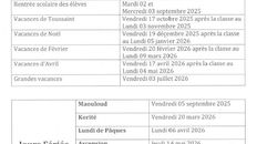 CALENDRIER SCOLAIRE 2025/2026