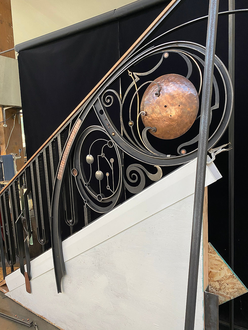 Full-scale staircase mock-up at the shop
