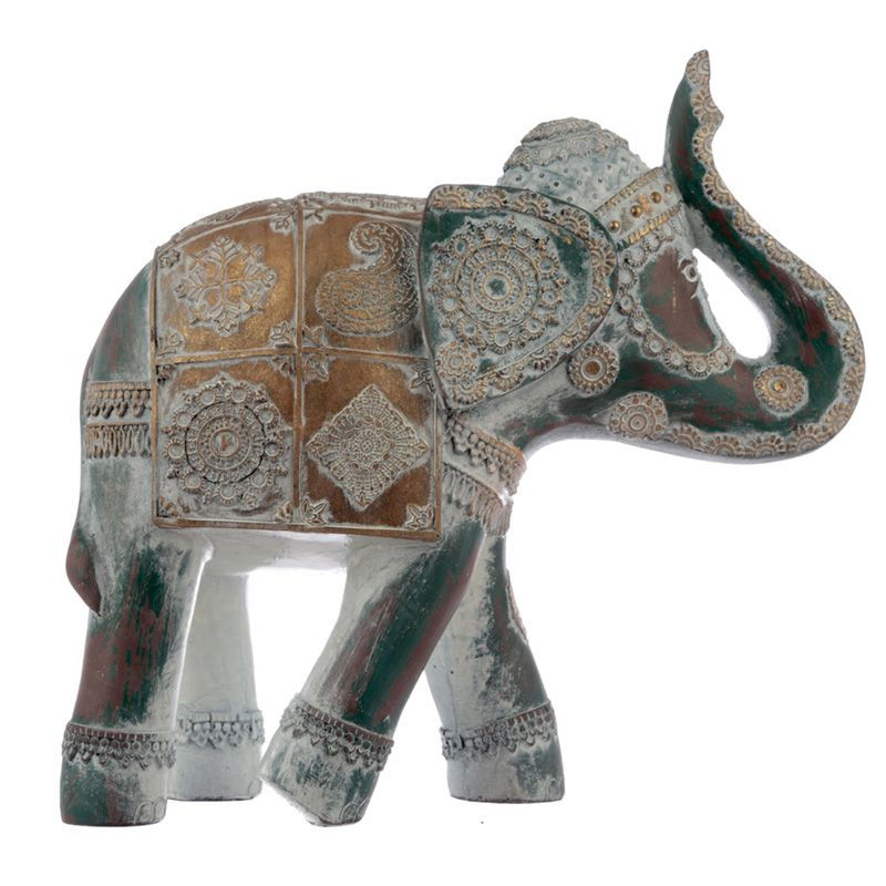 Thumbnail: Thai Brushed Gold and White Verdigris Elephant - Large