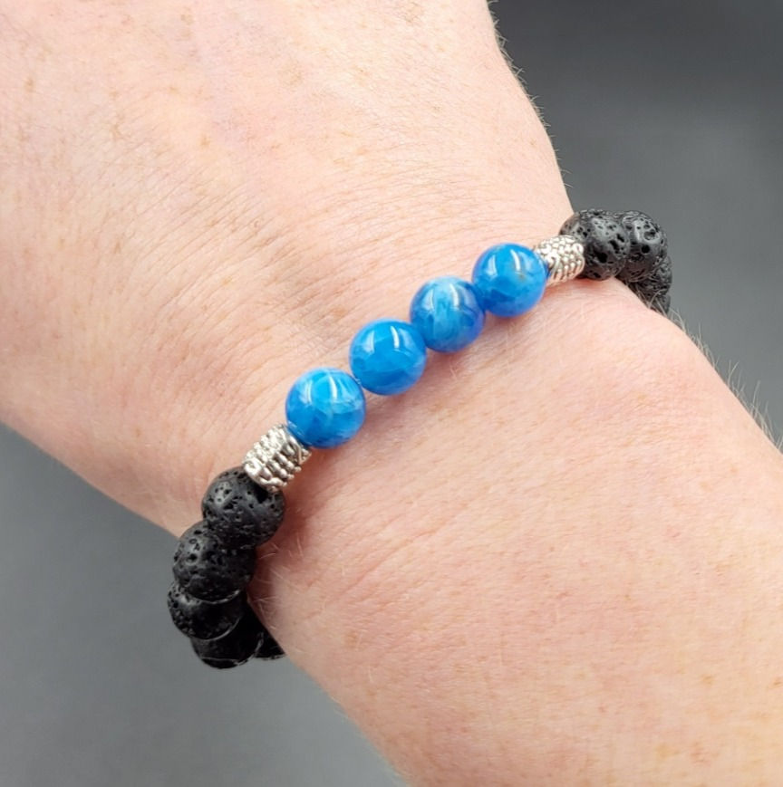 Diffuser Lava Bead Bracelet with Blue Apatite