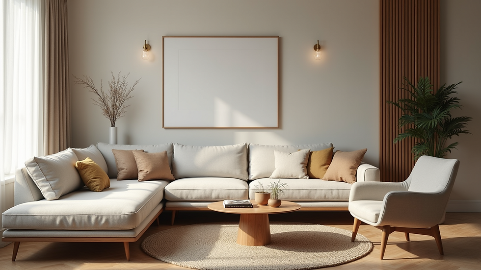 Eye-level view of a cozy living room with stylish furniture