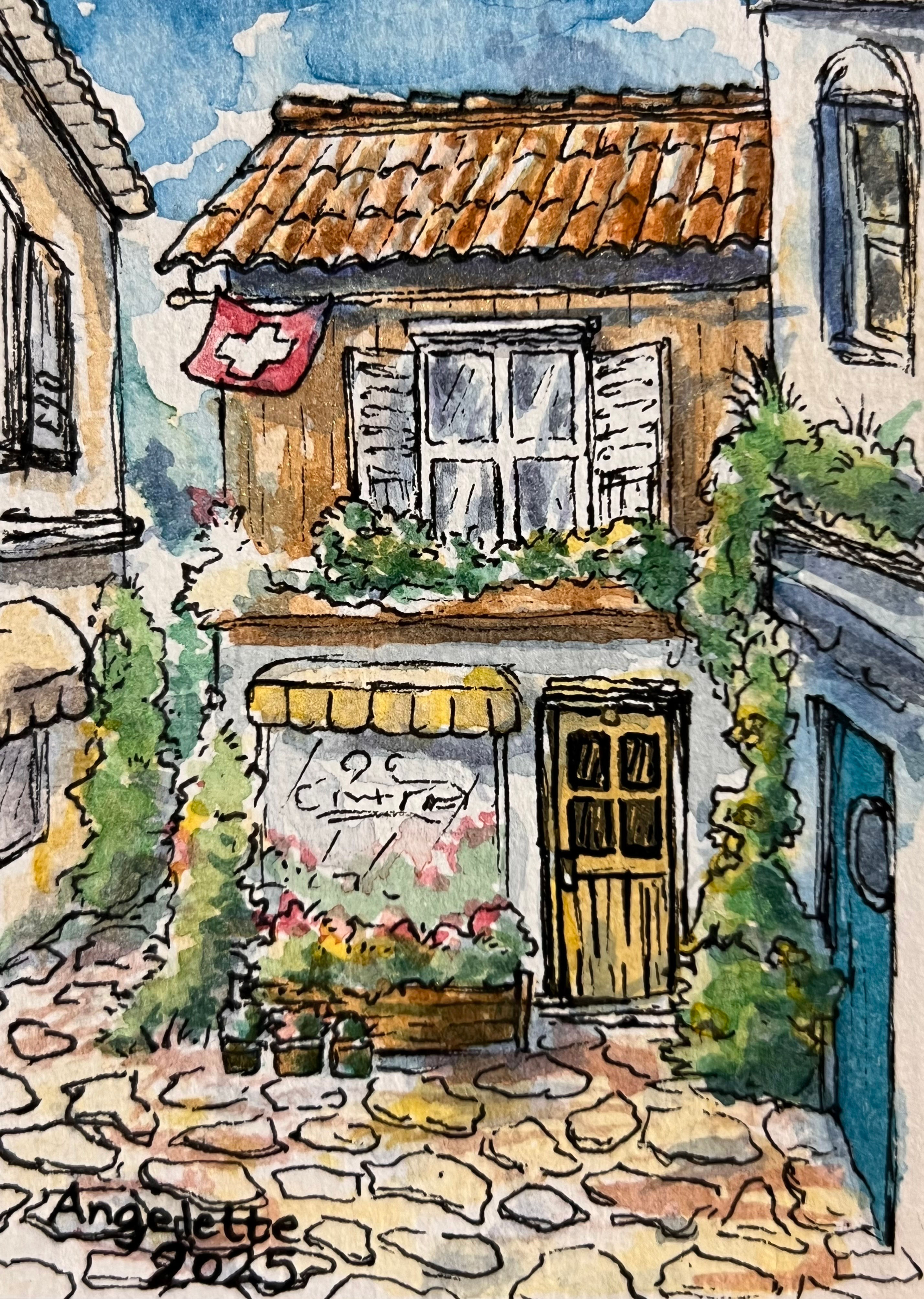 ACEO - Swiss Flower Shop - Collectible Original Art