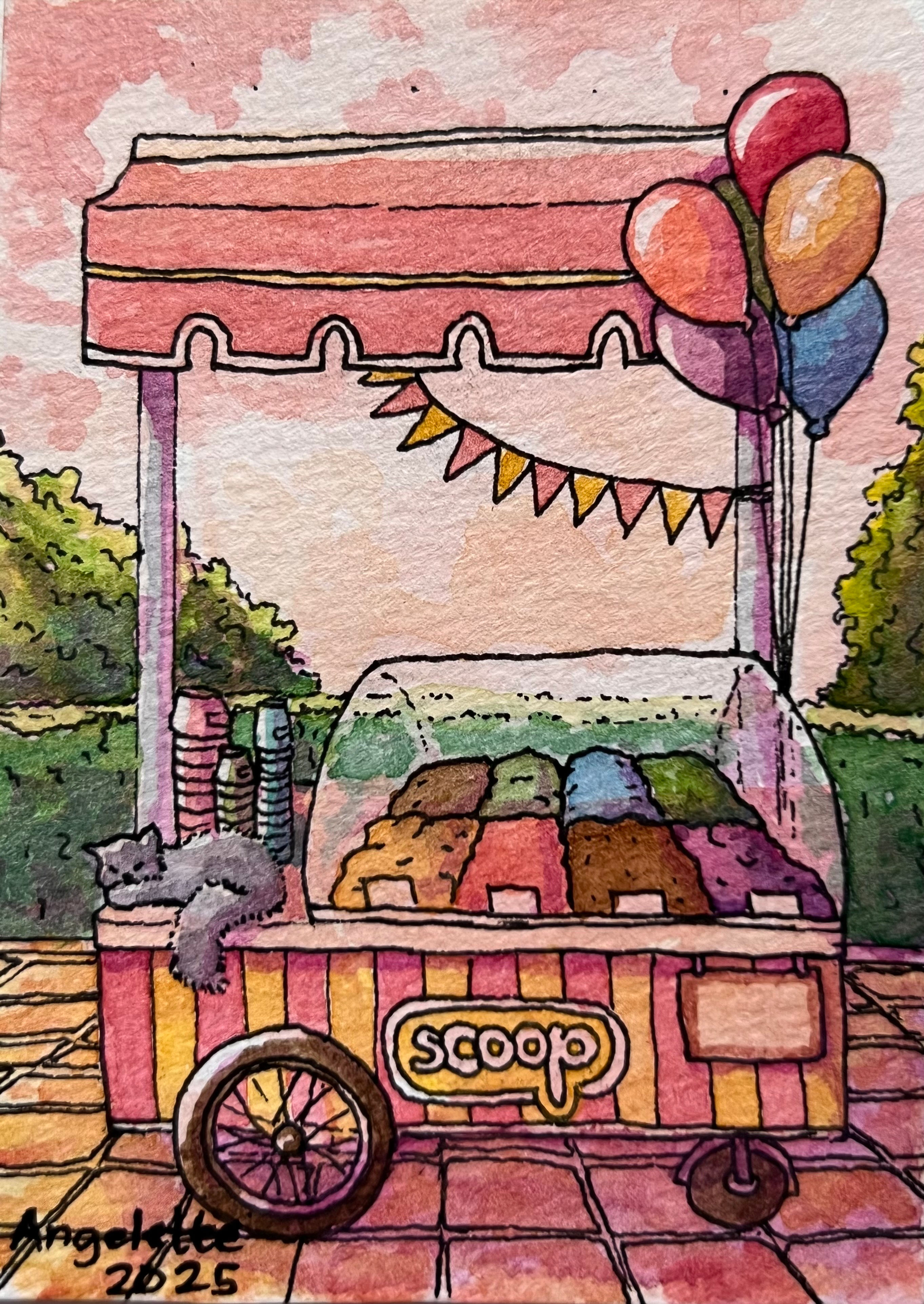 ACEO - Kitty's Gelato Stand - Collectible Original Art