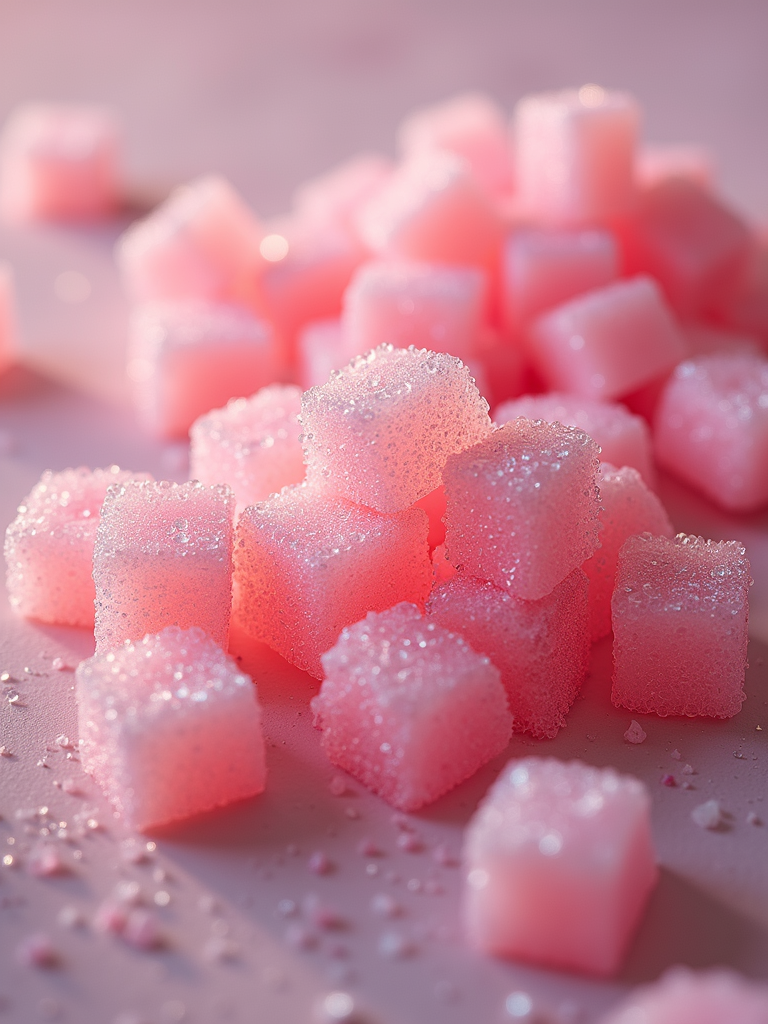 Close-up view of intricate rock candy crystals growing on a string.