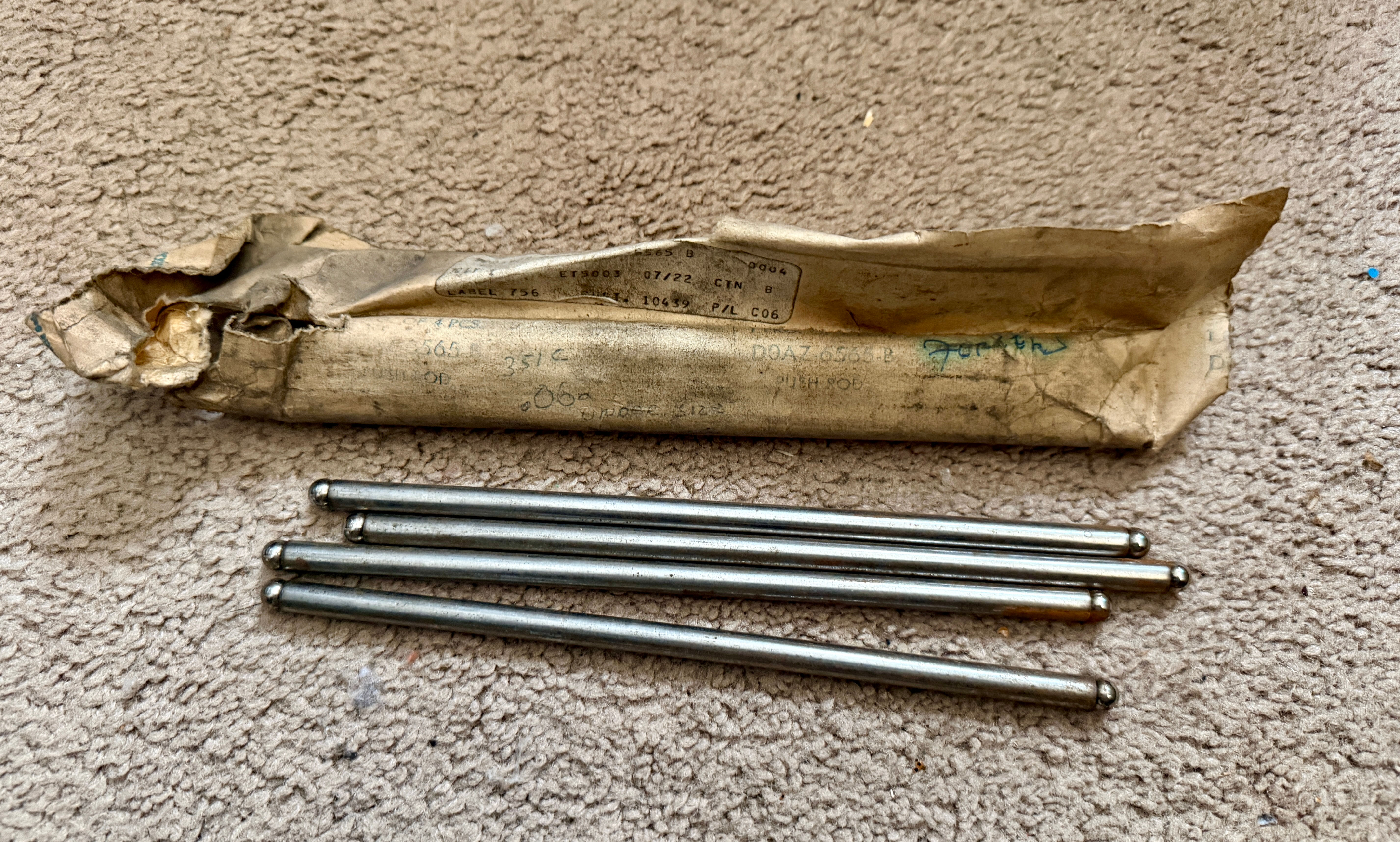 Nos D0AZ-6565-B 1970-1974 Ford 351C,351CJ .062 U/S Push Rods Mustang,Torino