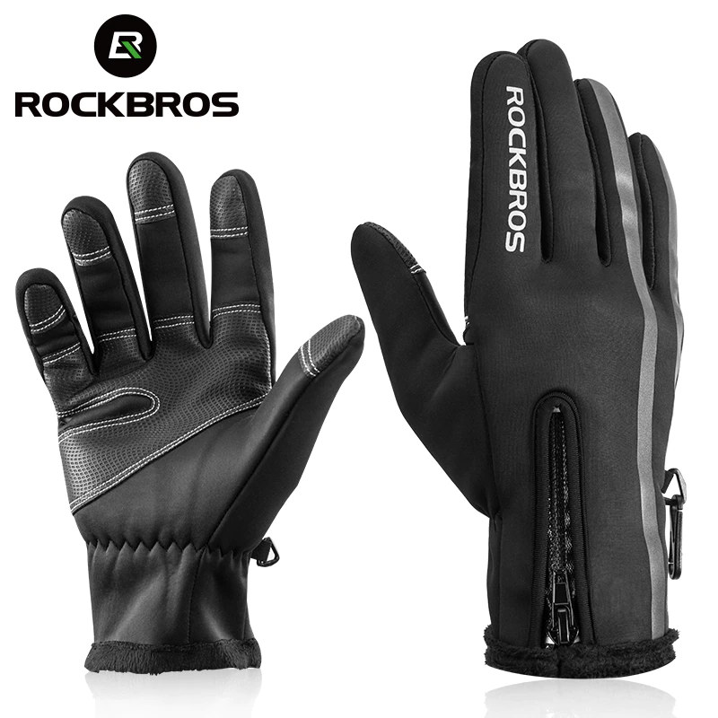 ROCKBROS Touch Screen Bike Gloves Winter Thermal Windproof Warm Full Finger