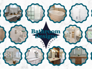 Collage of 2025 bathroom design trends featuring modern and traditional bathroom styles with vanities, bathtubs, showers, and sinks, showcasing Capitol Kitchen and Bath design inspiration.