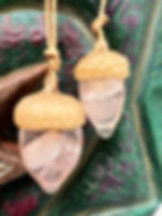 Sandalwood top, Rose Quartz stone Acorn Pendants