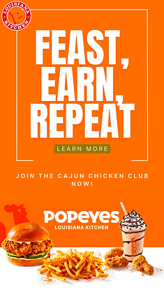 A google display skyscraper ad created by Darina Al Aroud for Popeyes, showcasing the loyalty program for singles