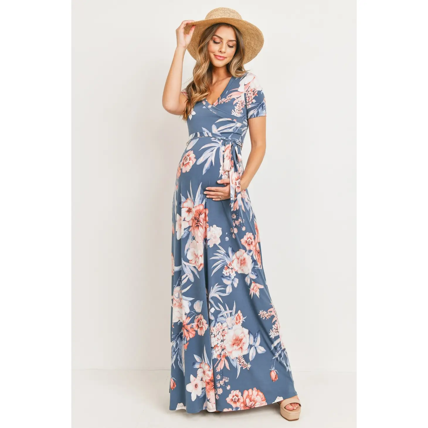 Thumbnail: Floral Wrap Maternity Nursing Maxi Dress - Hello Miz