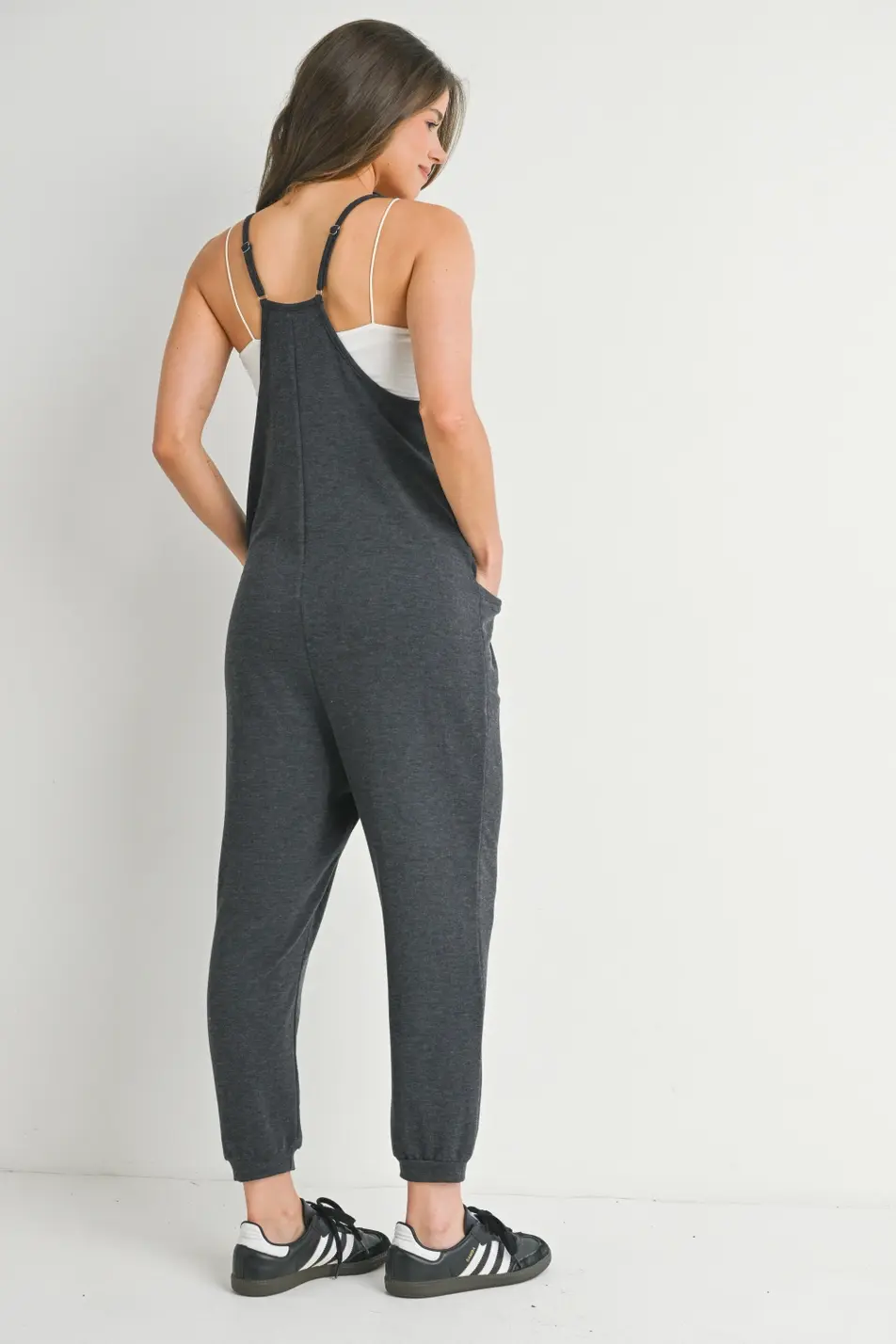 Thumbnail: V-Neck Sleeveless Maternity Jogger Jumpsuit - Hello Miz