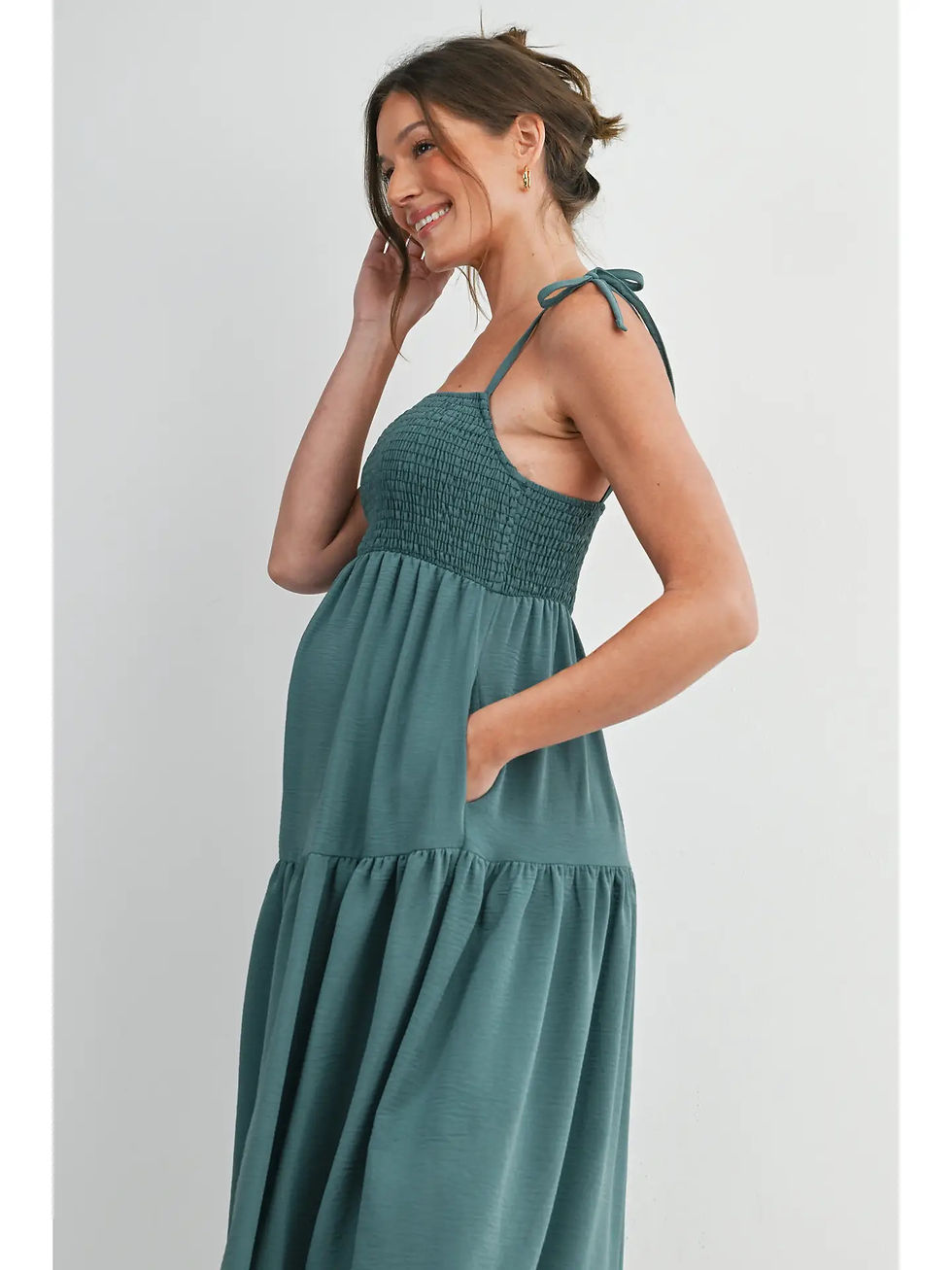 Thumbnail: Smocked Maternity Midi Dress - Hello Miz