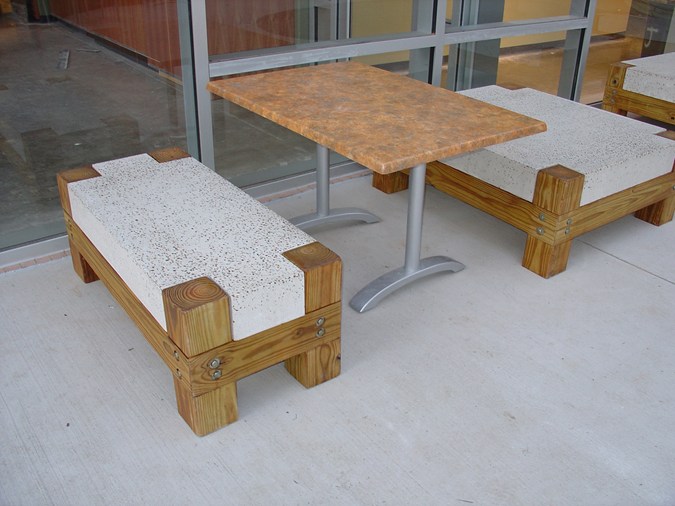 concrete and wood outdoor seating